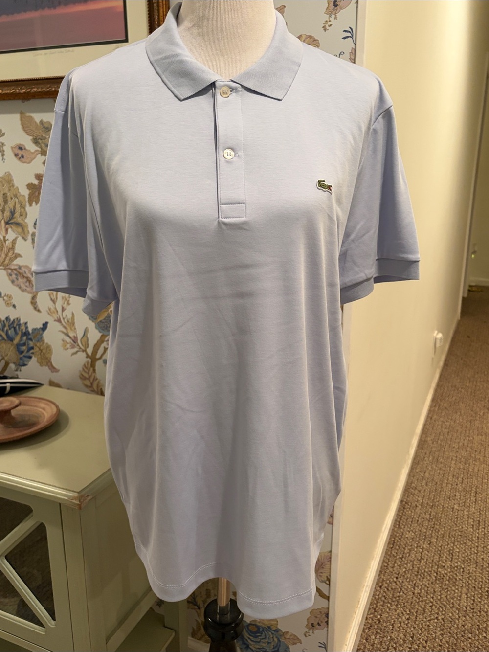 Lacoste Men’s Pale Blue Short Sleeve Polo with Embroidered Croc